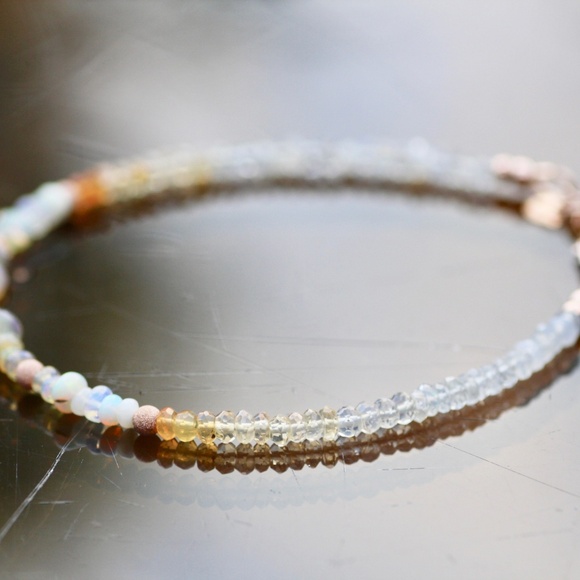 Handmade Natural Fire Opal Bracelet 14k Rose Gold Filled , 7.2" - 7.9" - Picture 9 of 12